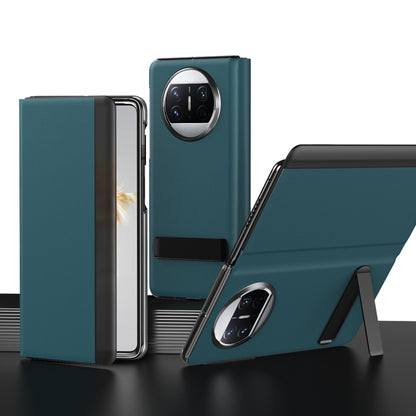 Green leather all-inclusive phone case for Huawei Mate X3 with built-in holder