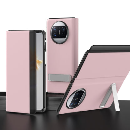 Pink leather all-inclusive phone case for Huawei Mate X3 with built-in holder