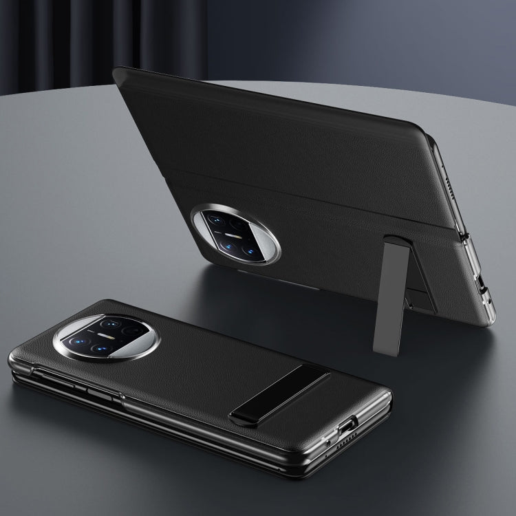 Black leather all-inclusive phone case for Huawei Mate X3 with flip holder stand