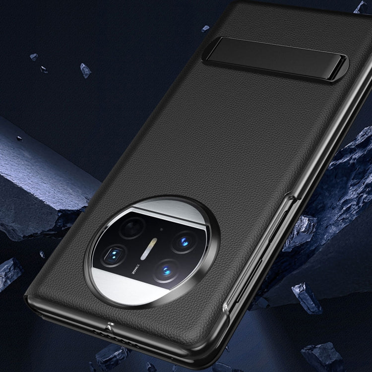 Black leather all-inclusive phone case for Huawei Mate X3 with textured back and camera cutout