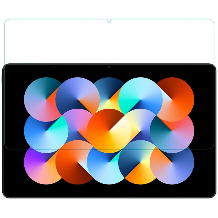 Tablet tempered glass screen protector film, clear and fitted over the display