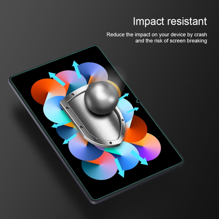 Impact-resistant tempered glass screen protector film on tablet with protective shield