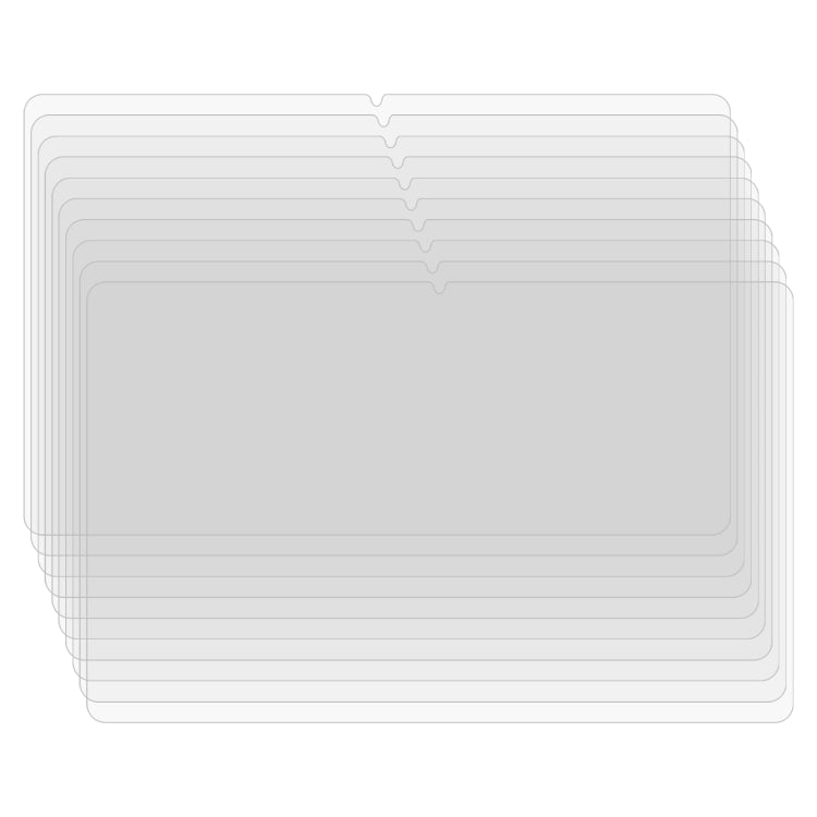 Set of clear tempered glass screen protectors, 25-pack, stacked layers