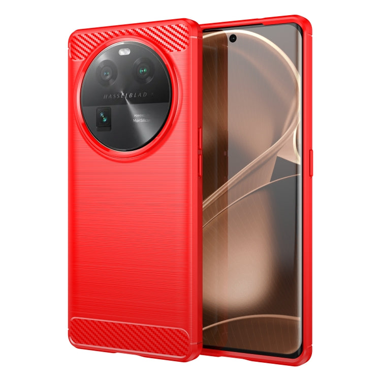 Red brushed texture TPU phone case with camera ring cutout, angled view