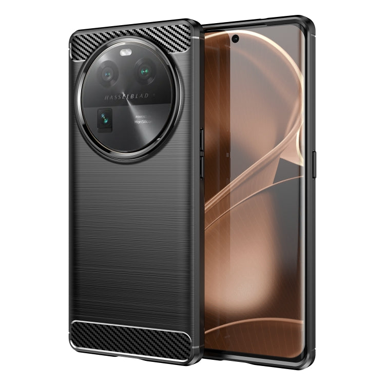 Black brushed-texture carbon fiber TPU phone case with raised camera rim