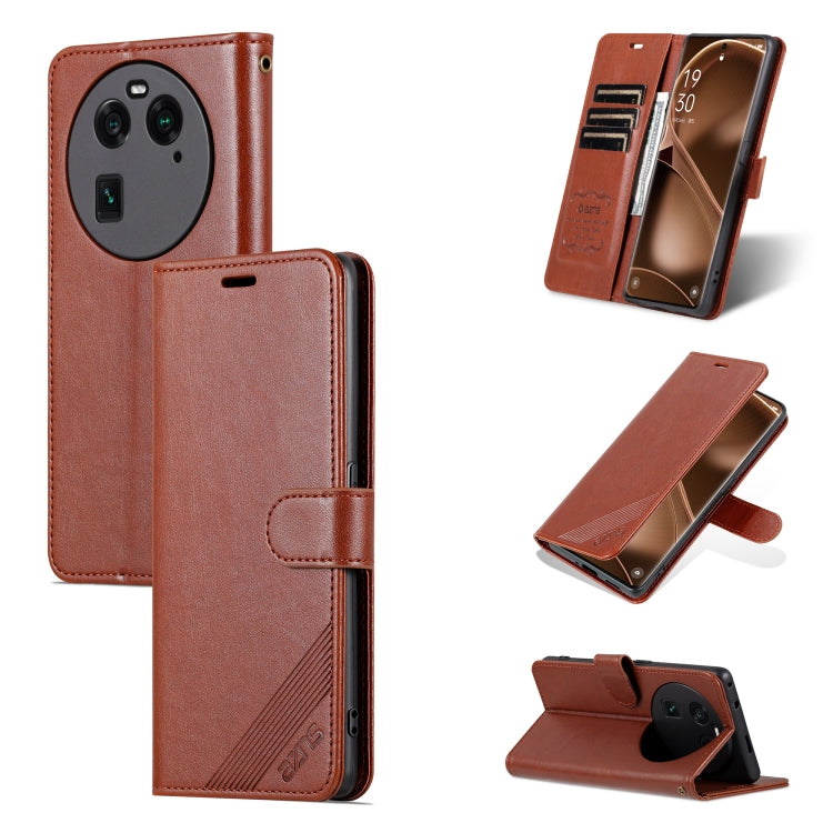 Brown flip leather phone case with card slot, magnetic closure, and viewing stand