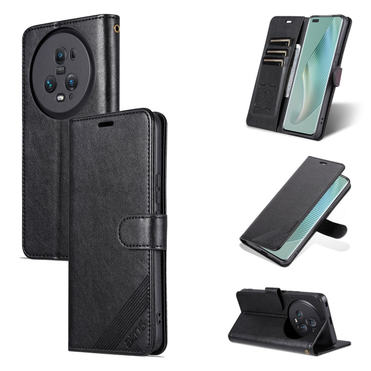 Black flip leather phone case with camera cutout and folio kickstand