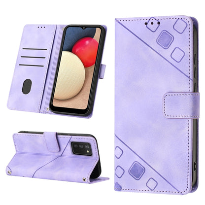 Light purple embossed leather-style phone case with folio cover and side strap