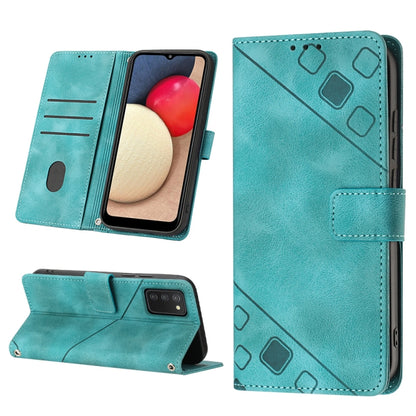 Green embossed leather-style folio phone case with card slots and side strap