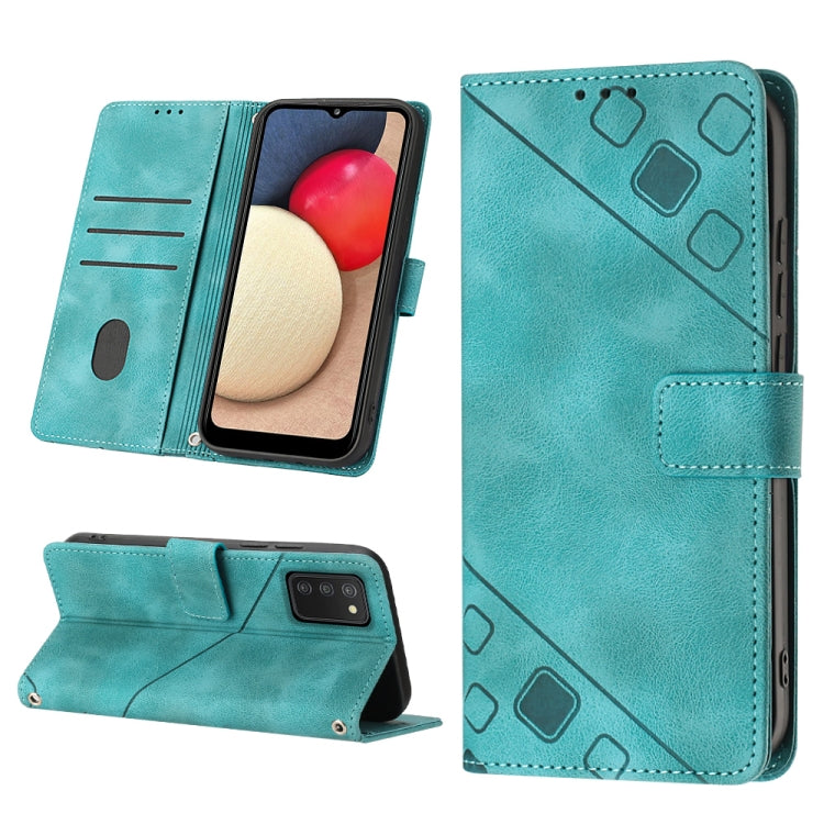 Teal embossed leather phone wallet case with flip cover and stand
