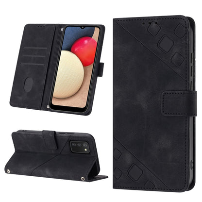 Black embossed leather phone wallet case with flip cover and stand