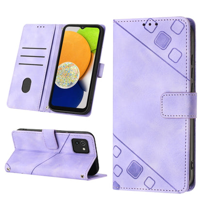 Light purple embossed leather phone wallet case with flip cover and stand