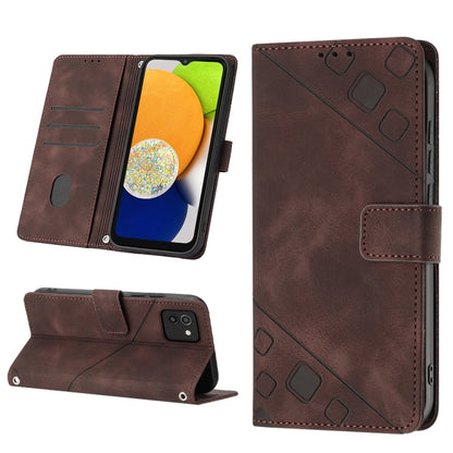 Brown embossed leather wallet phone case with folio cover, card slots, and stand