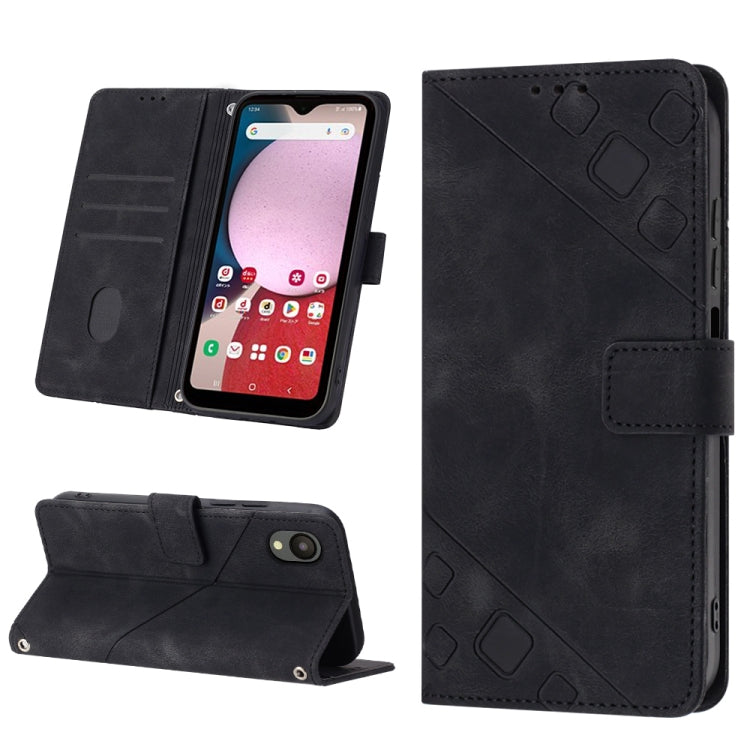 Black embossed leather folio phone case with card slot and kickstand