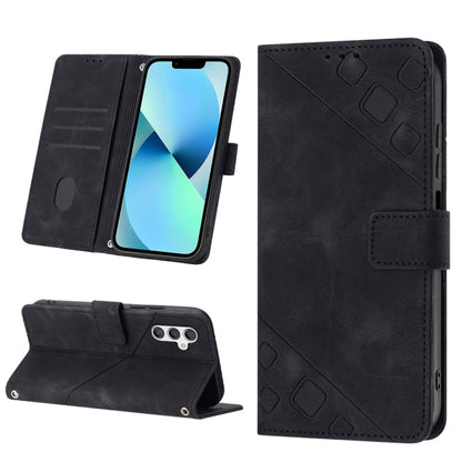 Black embossed leather-style flip phone case with stand wallet card holder