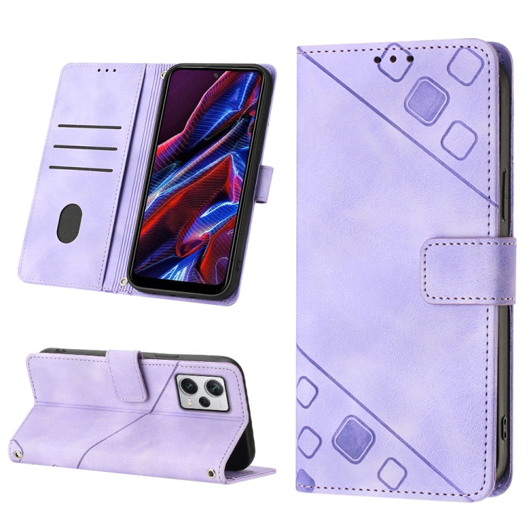 Light purple embossed leather-style flip phone case with stand and card slots