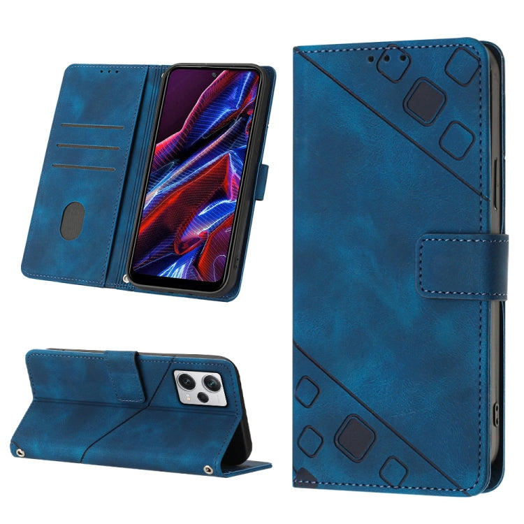 Blue embossed leather-style flip phone case with stand wallet and camera opening