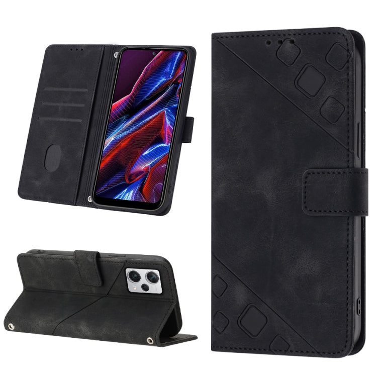Black embossed leather-style folio flip phone case with stand and camera cutout
