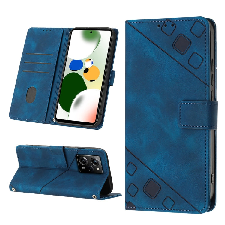 Blue embossed leather-style folio flip phone case with stand wallet and camera opening