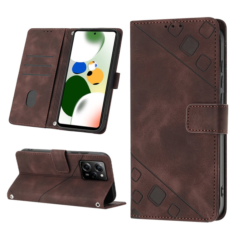 Brown embossed leather wallet phone case with magnetic flip cover and card slots.
