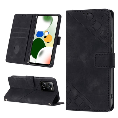 Black embossed leather wallet phone case with magnetic flip cover and card slots.
