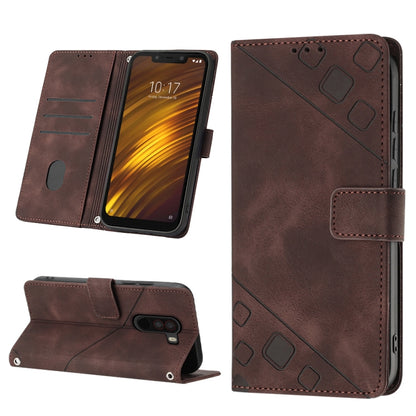 Brown embossed leather wallet phone case with magnetic flip cover and stand support.