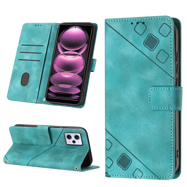 Teal embossed leather wallet phone case with magnetic flip cover and stand support.