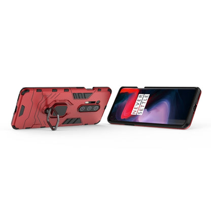 Red rugged phone case with visible ring holder; back and front views