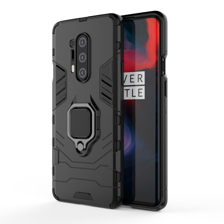 Black protective phone case with raised ring holder, shockproof rugged grip edges
