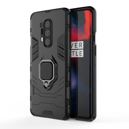 Black protective phone case with raised ring holder, shockproof rugged grip edges