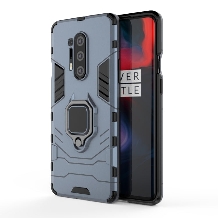 Blue rugged phone case with raised ring holder; protective side and back frame