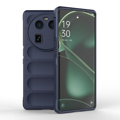 Dark blue TPU phone case with raised camera cutout and side button openings.