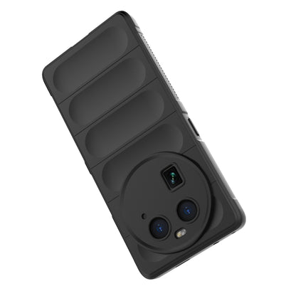 Dark phone case with camera cutouts and protective raised rear panel