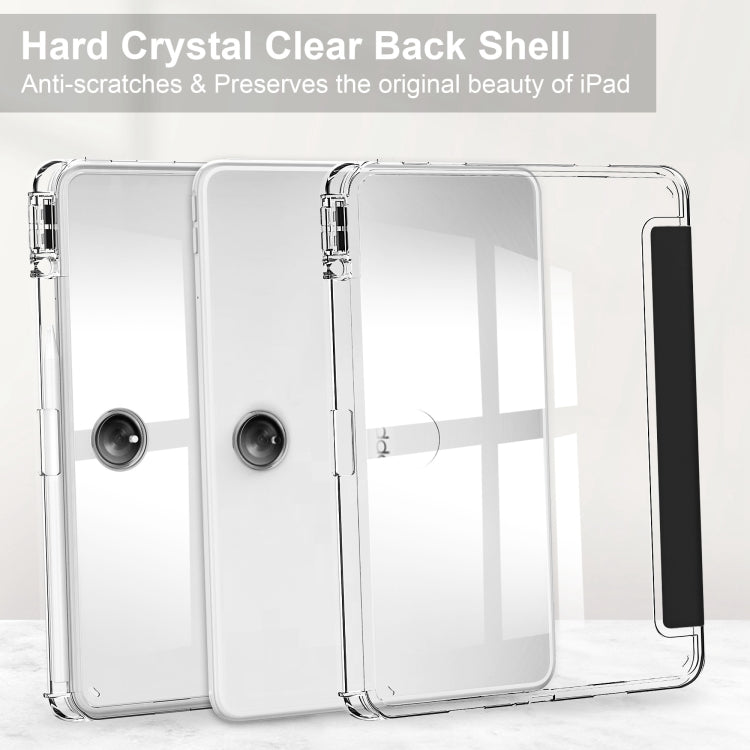 Clear back tablet case with hard crystal clear shell and three-fold front cover