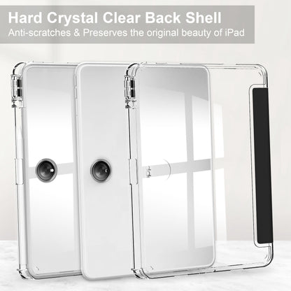 Clear back tablet case with hard crystal clear shell and three-fold front cover