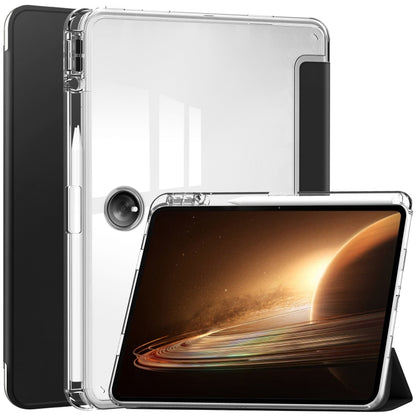 Clear back 3-fold smart tablet case with folio stand, dark/black, transparent back