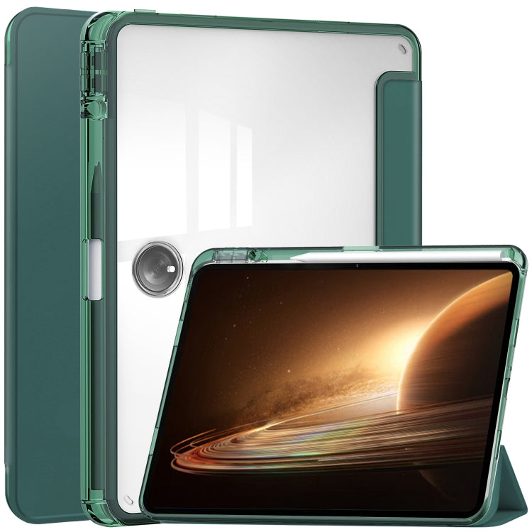 Clear back 3-fold smart tablet case with folio stand, green, transparent back