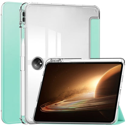 Clear back 3-fold smart tablet case with folio stand, mint green, transparent back