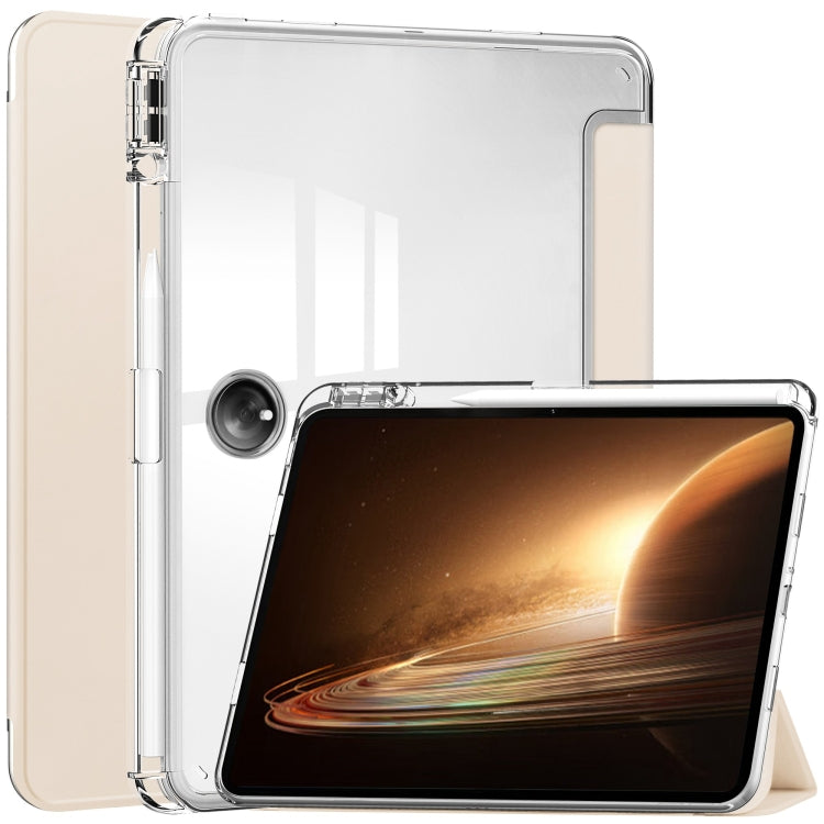 Clear back 3-fold smart tablet case with folio stand, apricot, transparent back