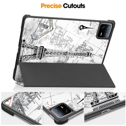 3-fold stand smart tablet case with Eiffel Tower map print and precise cutouts