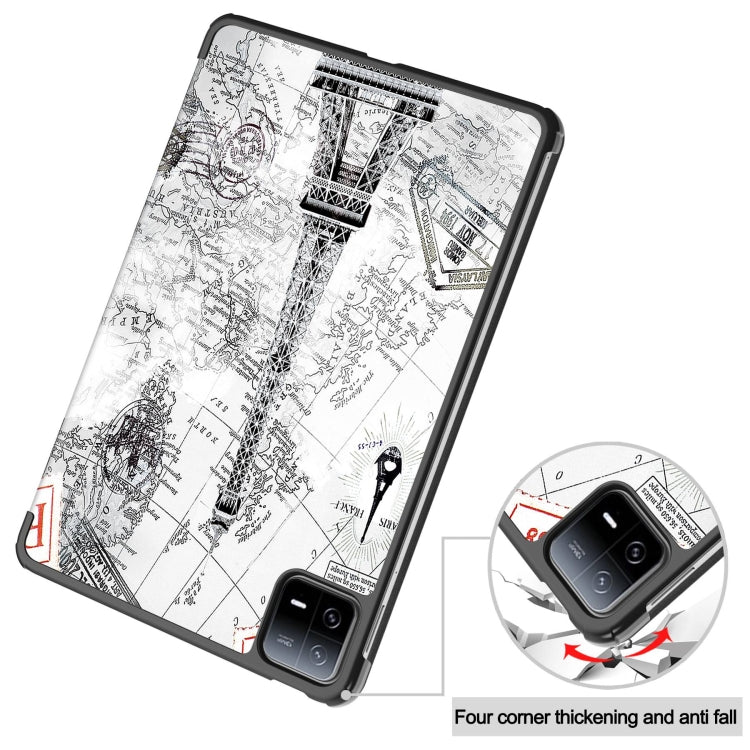 3-fold stand smart tablet case with Eiffel Tower map print and thickened corner protection
