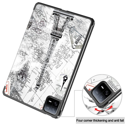 3-fold stand smart tablet case with Eiffel Tower map print and thickened corner protection