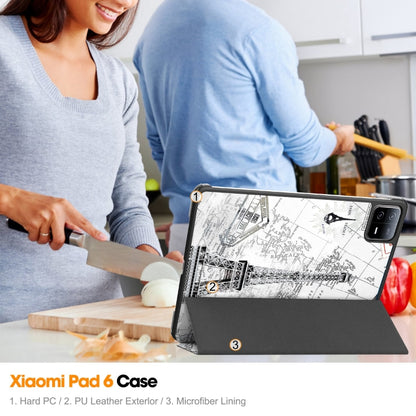 3-fold stand smart tablet case with Eiffel Tower map print in hand, screen-facing cover