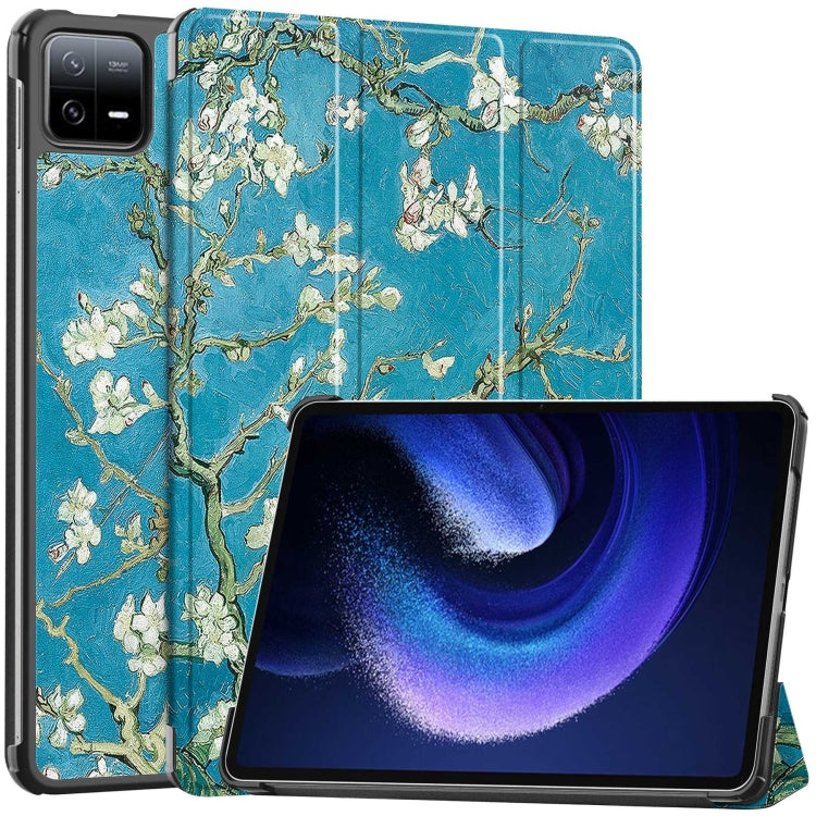 3-fold smart tablet case with blue floral painted design, stand cover for tablet