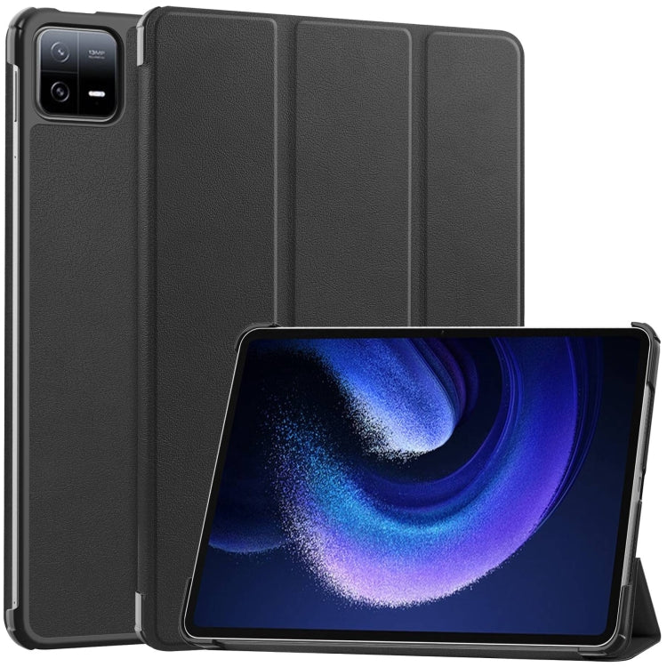 Black 3-fold smart tablet case with textured leather-look and stand