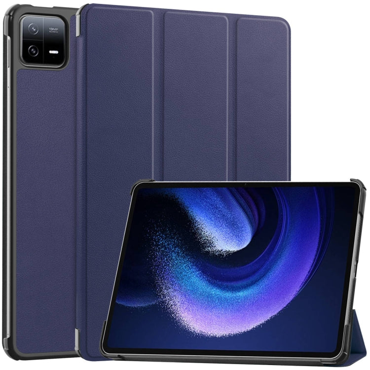 Dark blue 3-fold smart tablet case with textured leather-look and stand