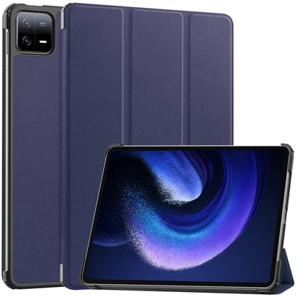 Dark blue 3-fold smart tablet case with textured leather-look and stand