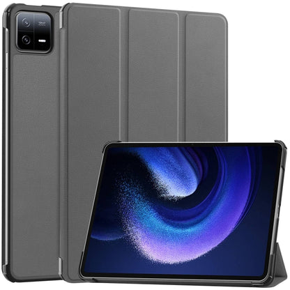 Grey 3-fold smart tablet case with textured leather-look and stand