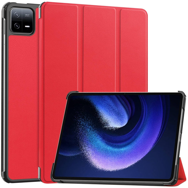 Red 3-fold smart tablet case with textured leather-look and stand
