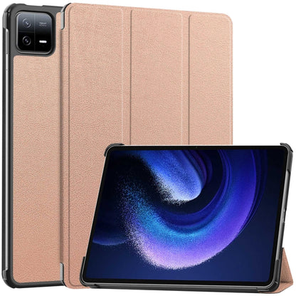 Rose gold 3-fold smart tablet case with textured leather-look and stand